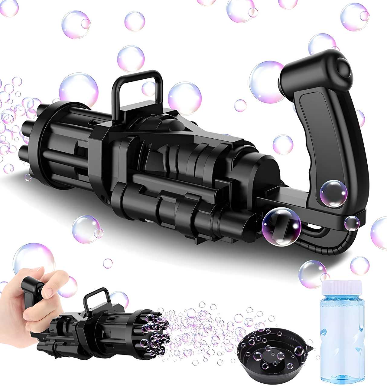 TechToys™ Bubble Gun- 8 Hole Automatic with 3 Batteries and Bubble Water