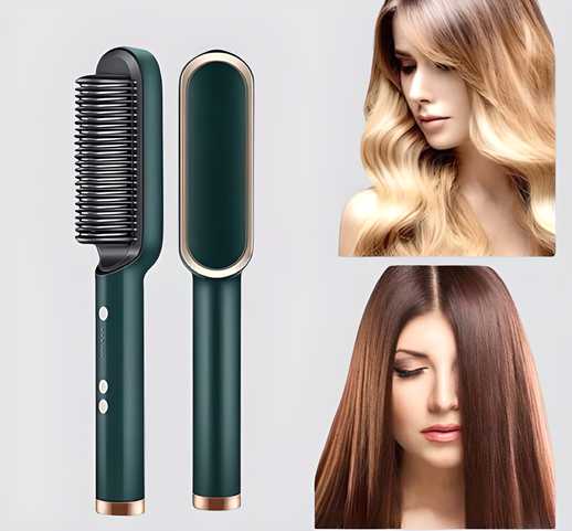 TechToys™ Professional Hair Straightener Curler Brush Hair Comb (GREEN)