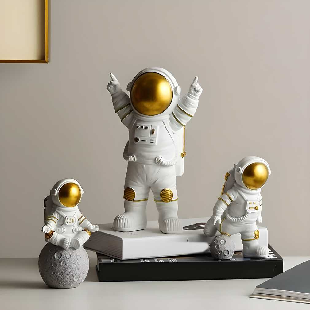 Astronaut Spaceman Statue Home Office Decors Set of 3 - Golden