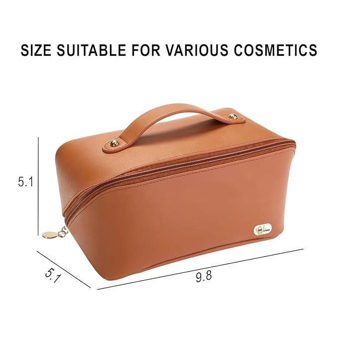 Double-Zipper Leather Cosmetic Travel Bag